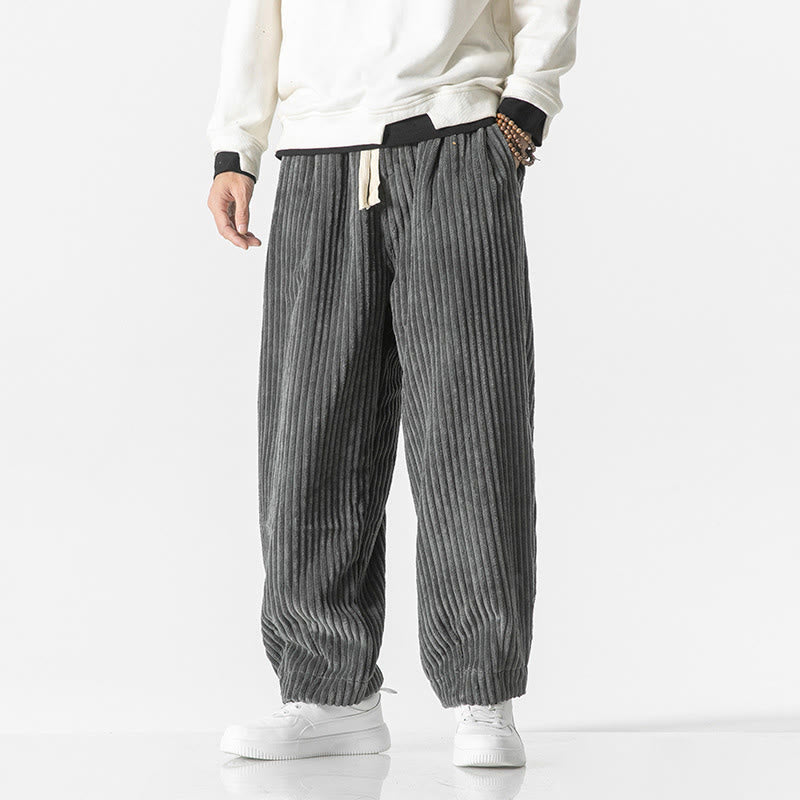 Pantaloni harem da uomo in velluto a coste con coulisse e tasche, stile retrò invernale, modello Buddha Stones - Grigio - US/UK/AU46, EU56 (5XL) - image 1