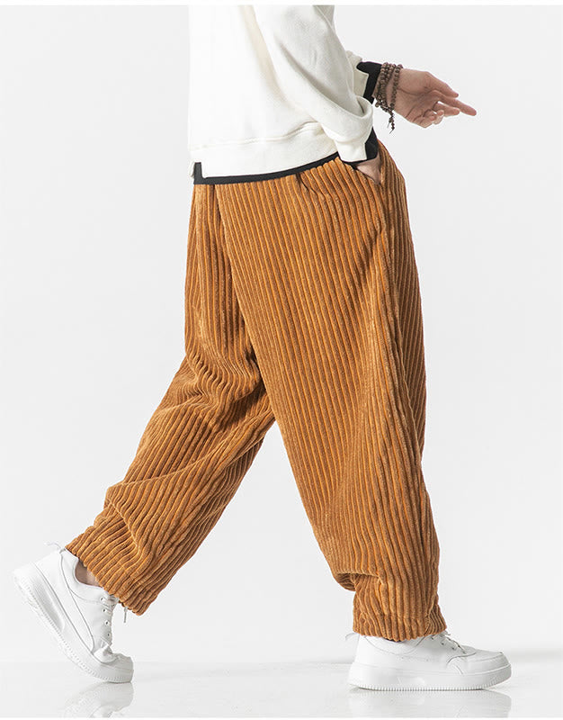 Pantaloni harem da uomo in velluto a coste con coulisse e tasche, stile retrò invernale, modello Buddha Stones - image 14