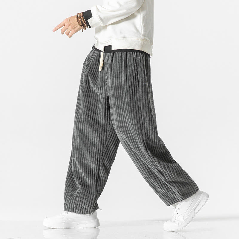 Pantaloni harem da uomo in velluto a coste con coulisse e tasche, stile retrò invernale, modello Buddha Stones - image 2