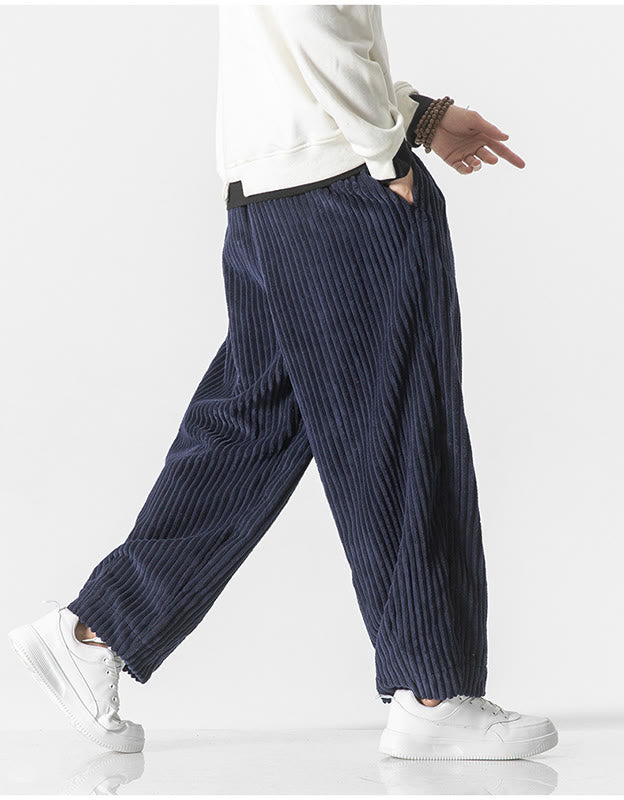Pantaloni harem da uomo in velluto a coste con coulisse e tasche, stile retrò invernale, modello Buddha Stones - image 22