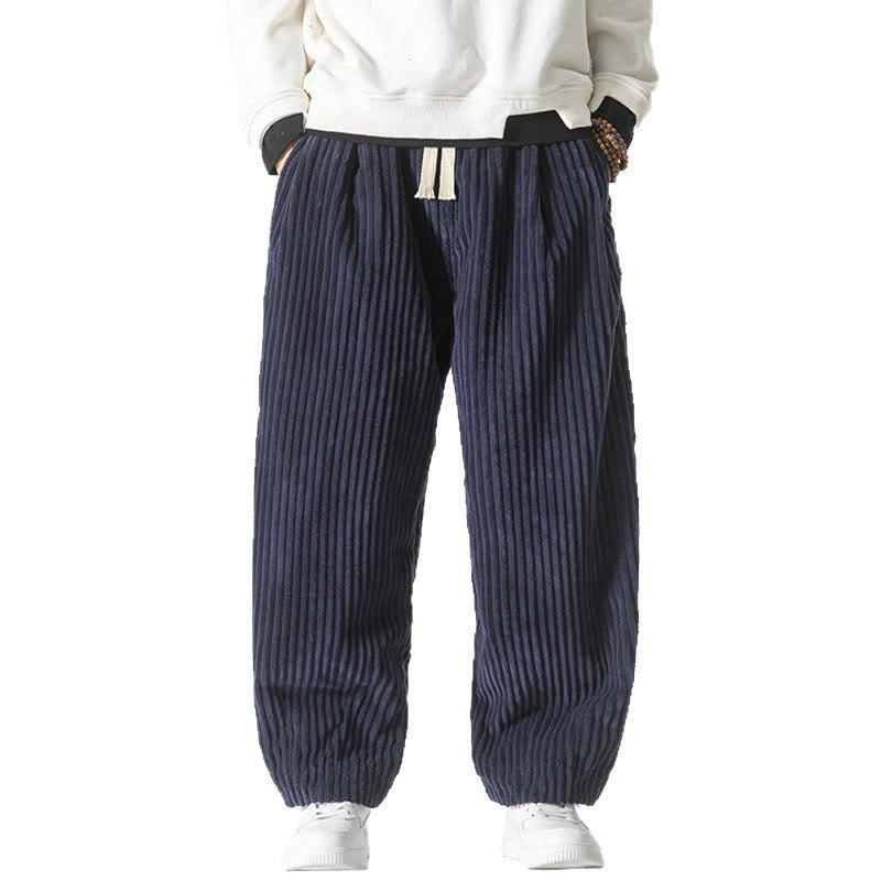Pantaloni harem da uomo in velluto a coste con coulisse e tasche, stile retrò invernale, modello Buddha Stones - image 25