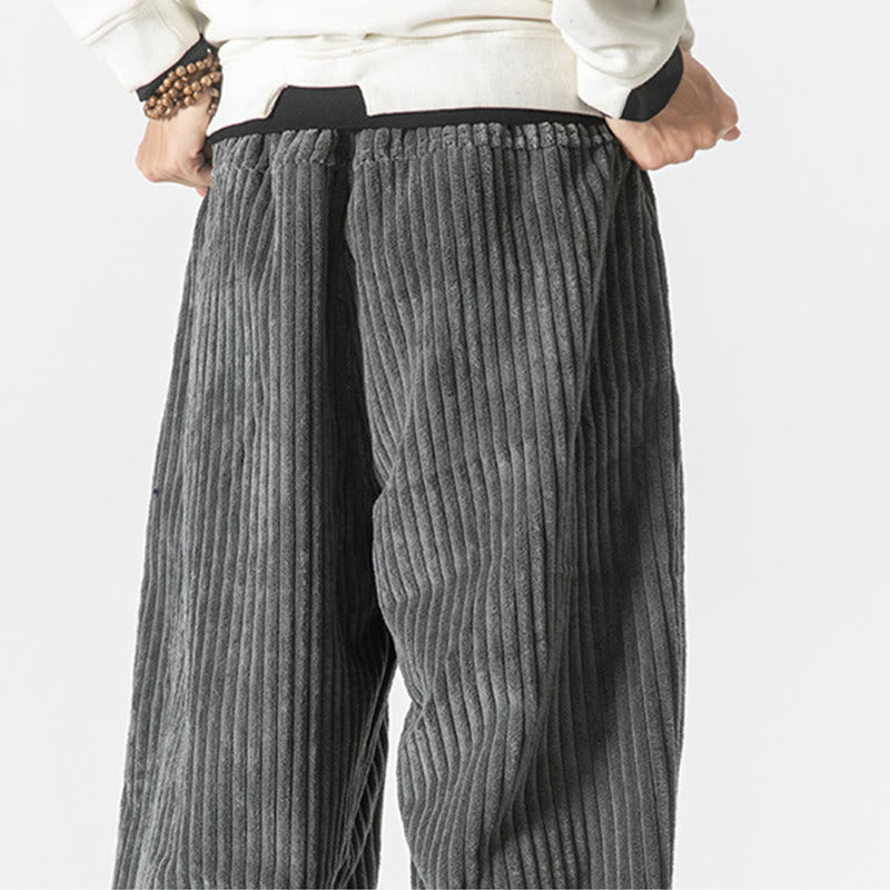 Pantaloni harem da uomo in velluto a coste con coulisse e tasche, stile retrò invernale, modello Buddha Stones - image 7