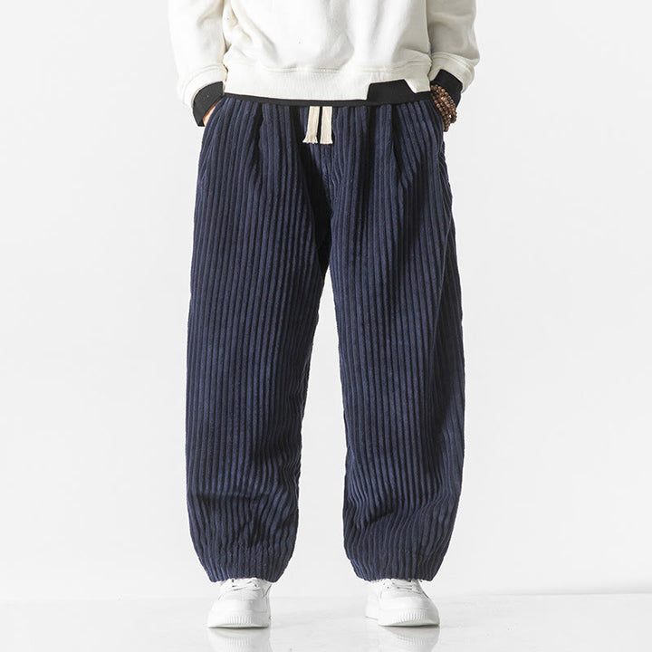Pantaloni harem da uomo in velluto a coste con coulisse e tasche, stile retrò invernale, modello Buddha Stones - Blu notte - US/UK/AU46, EU56 (5XL) - image 20