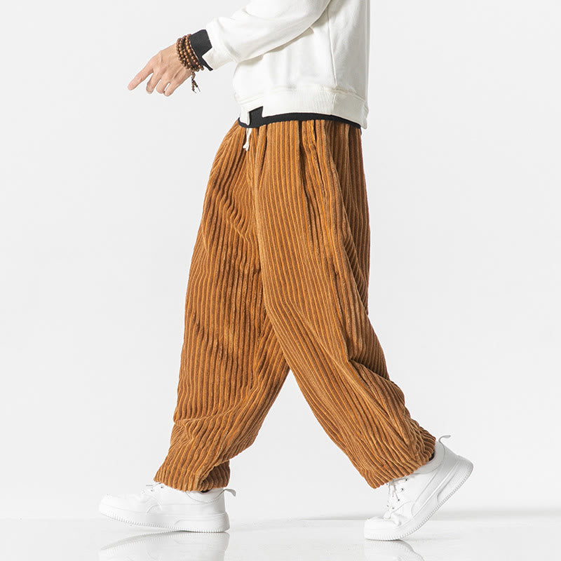 Pantaloni harem da uomo in velluto a coste con coulisse e tasche, stile retrò invernale, modello Buddha Stones - image 15