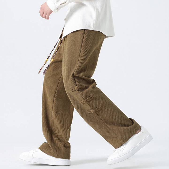 Pantaloni da uomo in velluto a coste con coulisse, tasche e design a rana cinese semplice Buddha Stones - image 4