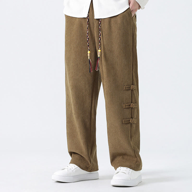 Pantaloni da uomo in velluto a coste con coulisse, tasche e design a rana cinese semplice Buddha Stones - image 7