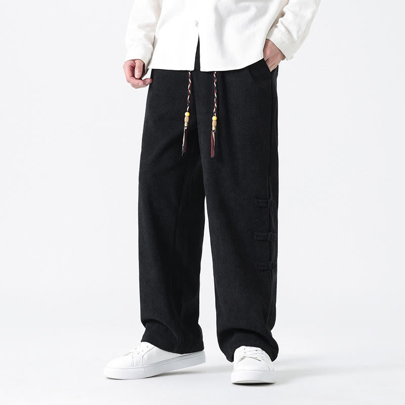 Pantaloni da uomo in velluto a coste con coulisse, tasche e design a rana cinese semplice Buddha Stones - Nero - US/UK/AU48, EU58 (5XL) - image 12