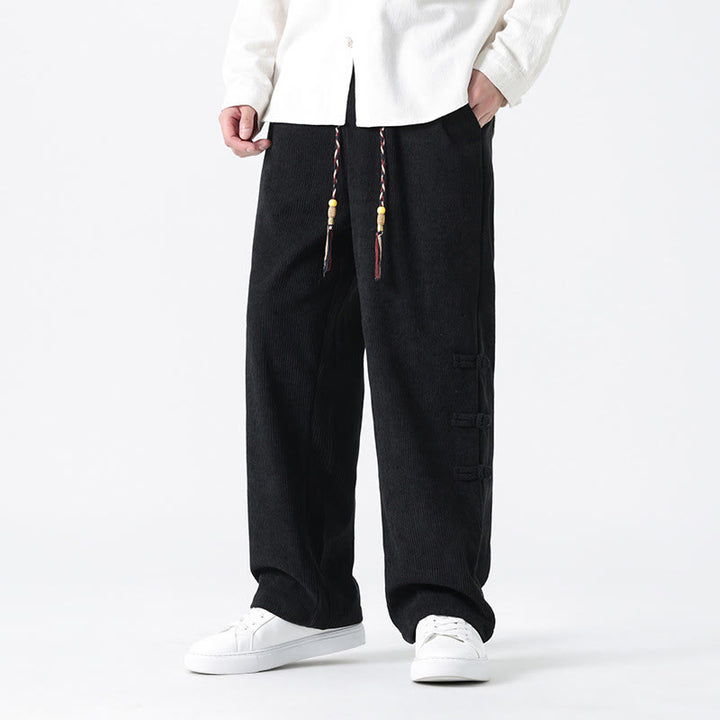 Pantaloni da uomo in velluto a coste con coulisse, tasche e design a rana cinese semplice Buddha Stones - Nero - US/UK/AU48, EU58 (5XL) - image 12