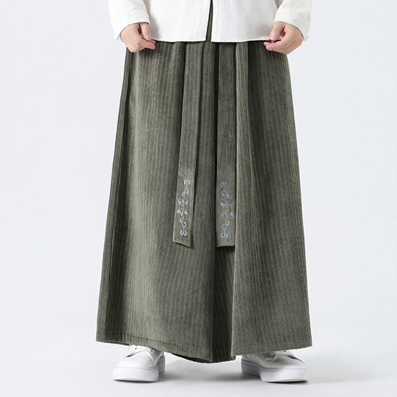 Pantaloni larghi da uomo in velluto a coste con tasche, ricamo casual Buddha Stones, coulisse e design - image 5