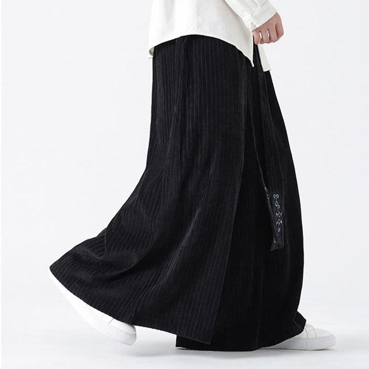 Pantaloni larghi da uomo in velluto a coste con tasche, ricamo casual Buddha Stones, coulisse e design - image 16