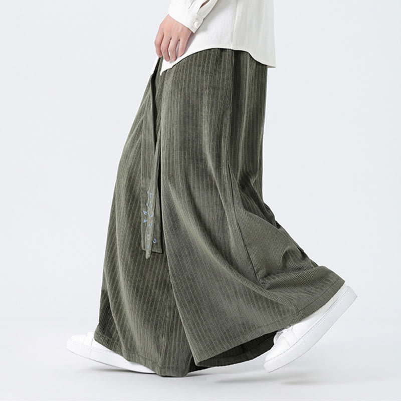 Pantaloni larghi da uomo in velluto a coste con tasche, ricamo casual Buddha Stones, coulisse e design - image 2