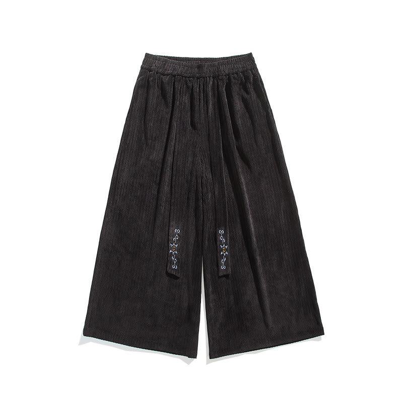 Pantaloni larghi da uomo in velluto a coste con tasche, ricamo casual Buddha Stones, coulisse e design - image 21