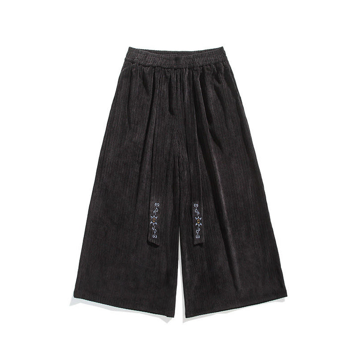 Pantaloni larghi da uomo in velluto a coste con tasche, ricamo casual Buddha Stones, coulisse e design - image 21