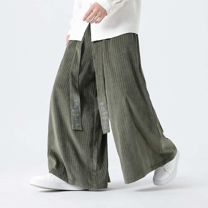 Pantaloni larghi da uomo in velluto a coste con tasche, ricamo casual Buddha Stones, coulisse e design - Verde Mare Scuro - US/UK/AU50, EU60 (5XL) - image 0