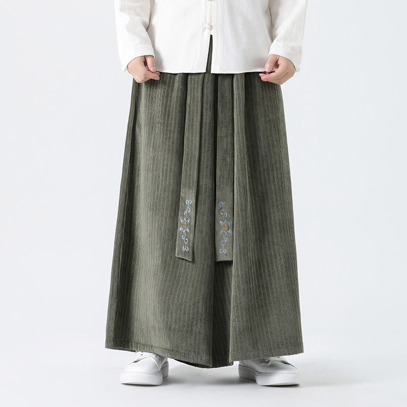 Pantaloni larghi da uomo in velluto a coste con tasche, ricamo casual Buddha Stones, coulisse e design - image 9