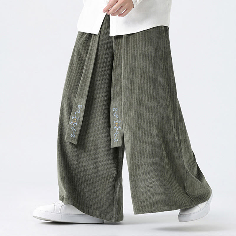 Pantaloni larghi da uomo in velluto a coste con tasche, ricamo casual Buddha Stones, coulisse e design - image 4