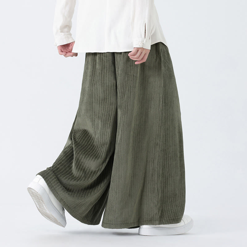 Pantaloni larghi da uomo in velluto a coste con tasche, ricamo casual Buddha Stones, coulisse e design - image 3