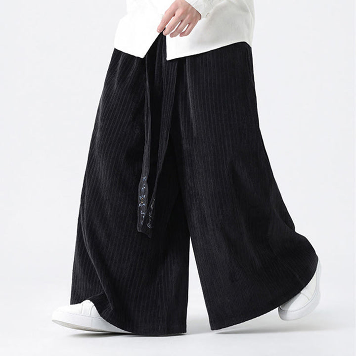Pantaloni larghi da uomo in velluto a coste con tasche, ricamo casual Buddha Stones, coulisse e design - image 16