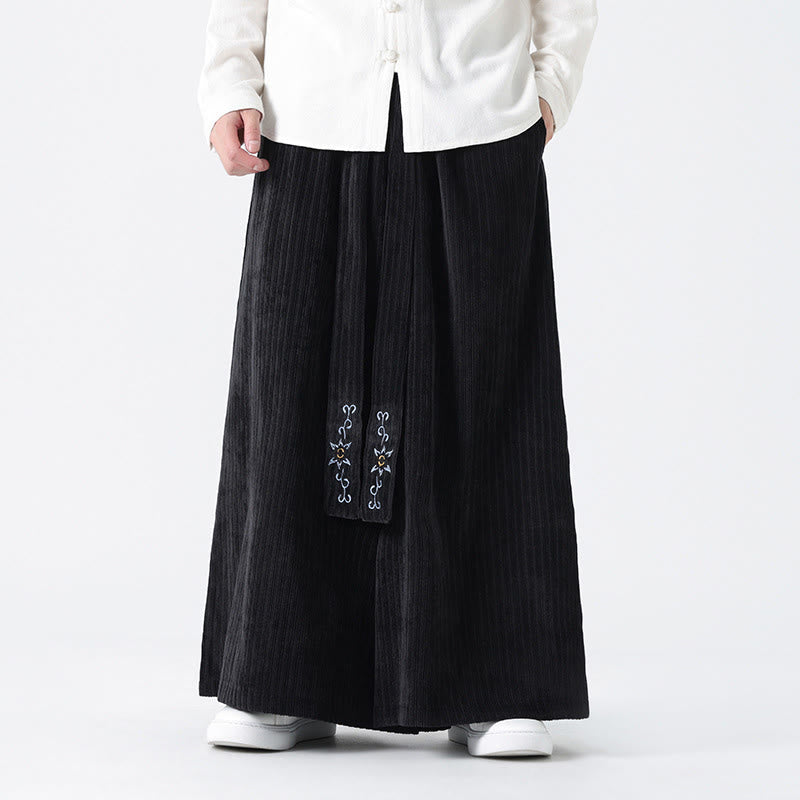 Pantaloni larghi da uomo in velluto a coste con tasche, ricamo casual Buddha Stones, coulisse e design - Nero - US/UK/AU50, EU60 (5XL) - image 13