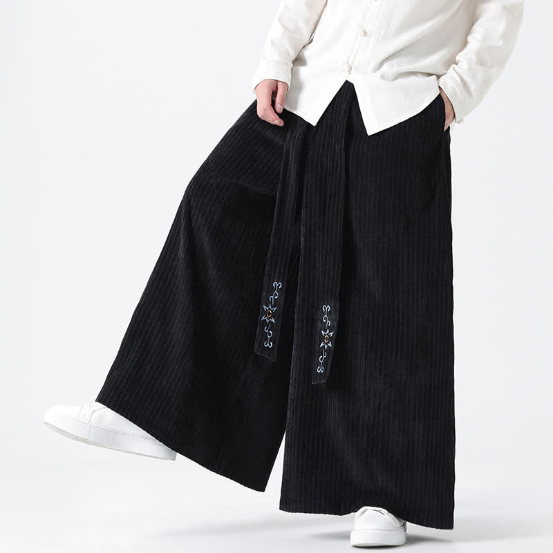 Pantaloni larghi da uomo in velluto a coste con tasche, ricamo casual Buddha Stones, coulisse e design - image 21