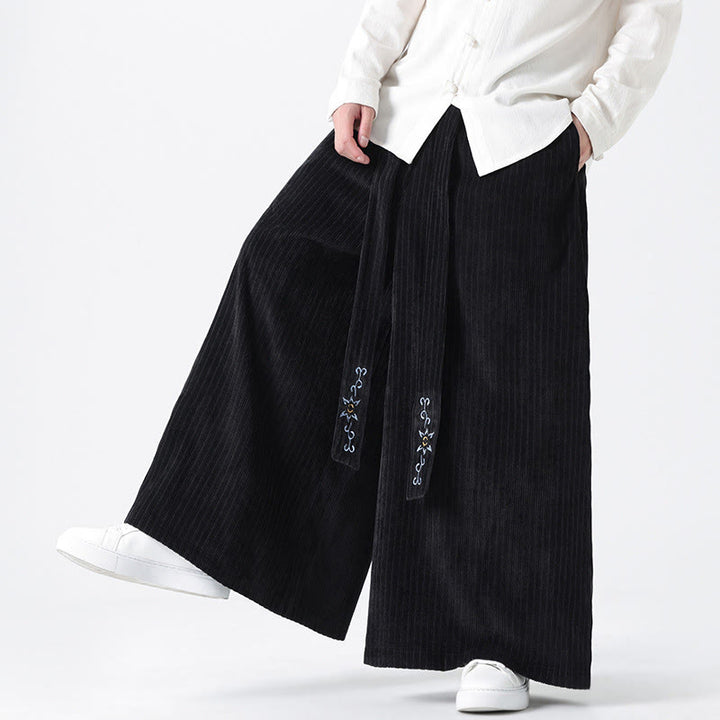 Pantaloni larghi da uomo in velluto a coste con tasche, ricamo casual Buddha Stones, coulisse e design - image 21