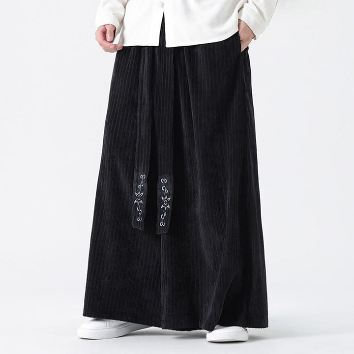 Pantaloni larghi da uomo in velluto a coste con tasche, ricamo casual Buddha Stones, coulisse e design - image 14