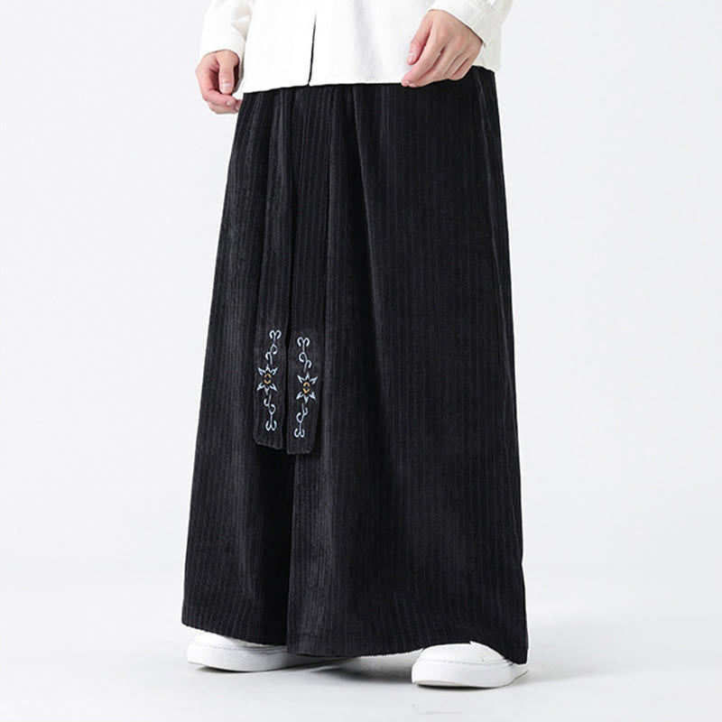 Pantaloni larghi da uomo in velluto a coste con tasche, ricamo casual Buddha Stones, coulisse e design - image 20