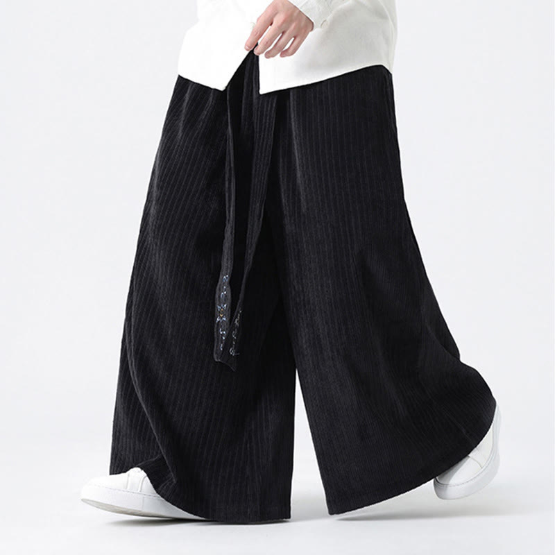 Pantaloni larghi da uomo in velluto a coste con tasche, ricamo casual Buddha Stones, coulisse e design - image 17