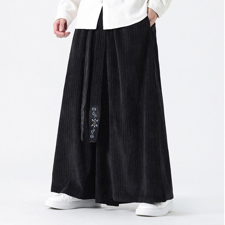 Pantaloni larghi da uomo in velluto a coste con tasche, ricamo casual Buddha Stones, coulisse e design - image 19