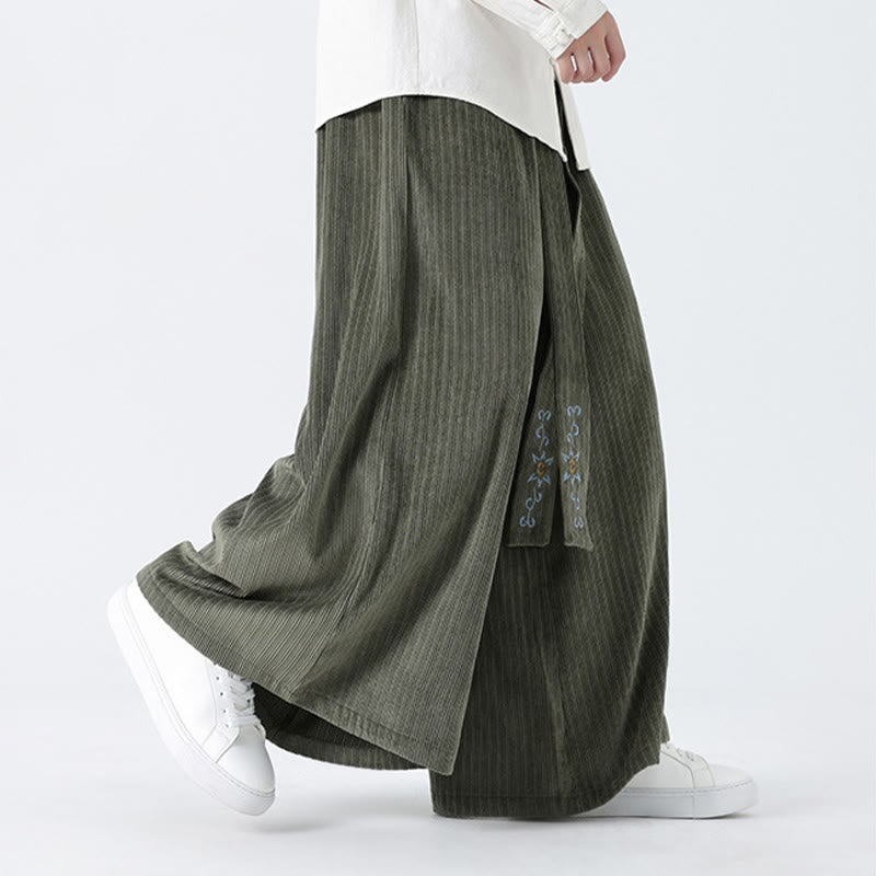 Pantaloni larghi da uomo in velluto a coste con tasche, ricamo casual Buddha Stones, coulisse e design - image 6