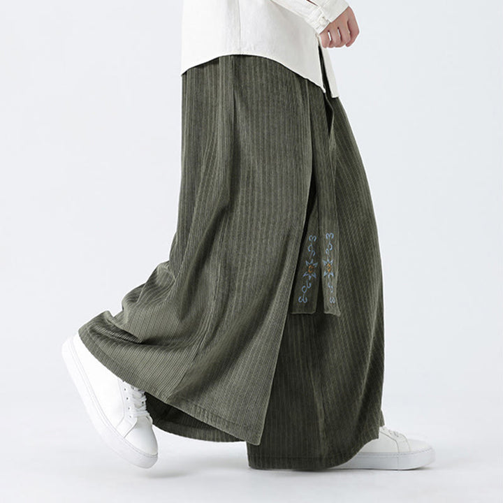 Pantaloni larghi da uomo in velluto a coste con tasche, ricamo casual Buddha Stones, coulisse e design - image 6