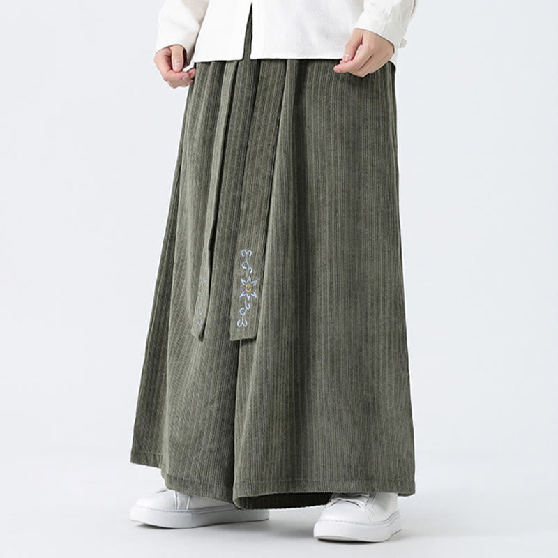 Pantaloni larghi da uomo in velluto a coste con tasche, ricamo casual Buddha Stones, coulisse e design - image 7