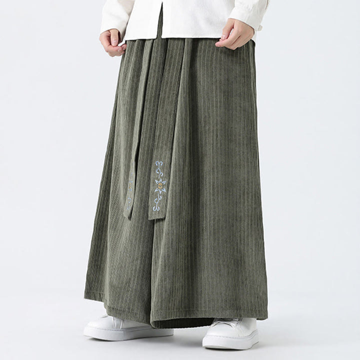 Pantaloni larghi da uomo in velluto a coste con tasche, ricamo casual Buddha Stones, coulisse e design - image 7