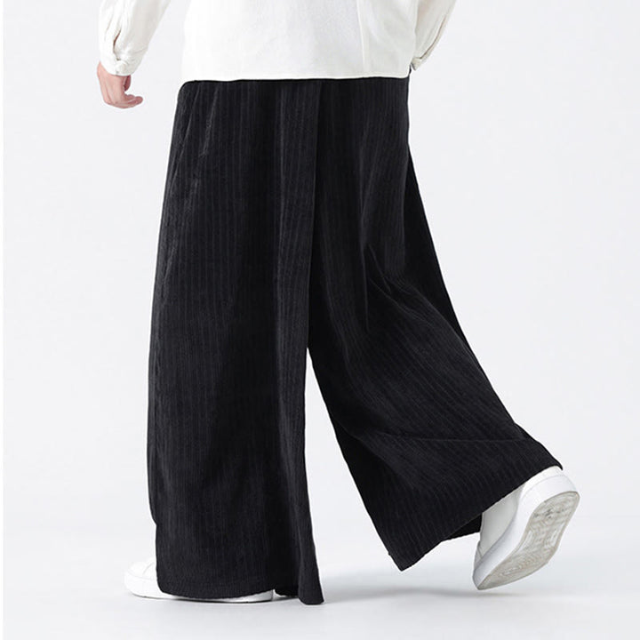Pantaloni larghi da uomo in velluto a coste con tasche, ricamo casual Buddha Stones, coulisse e design - image 18