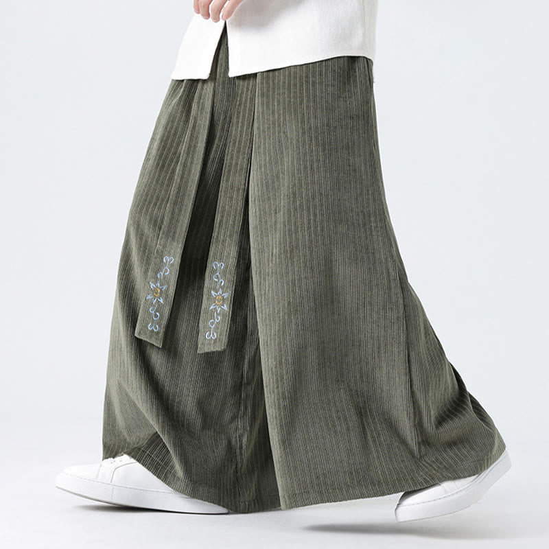 Pantaloni larghi da uomo in velluto a coste con tasche, ricamo casual Buddha Stones, coulisse e design - image 11