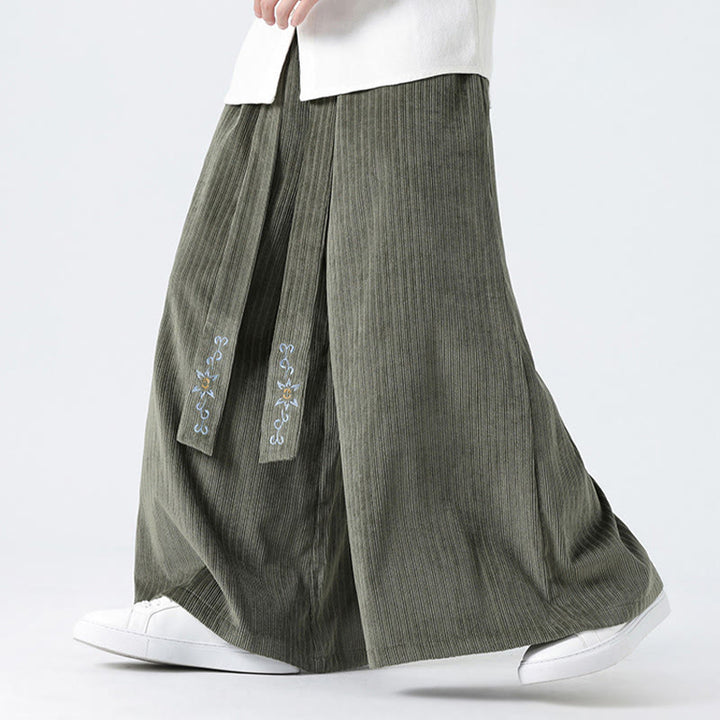 Pantaloni larghi da uomo in velluto a coste con tasche, ricamo casual Buddha Stones, coulisse e design - image 11