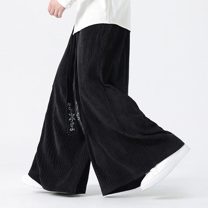 Pantaloni larghi da uomo in velluto a coste con tasche, ricamo casual Buddha Stones, coulisse e design - image 15