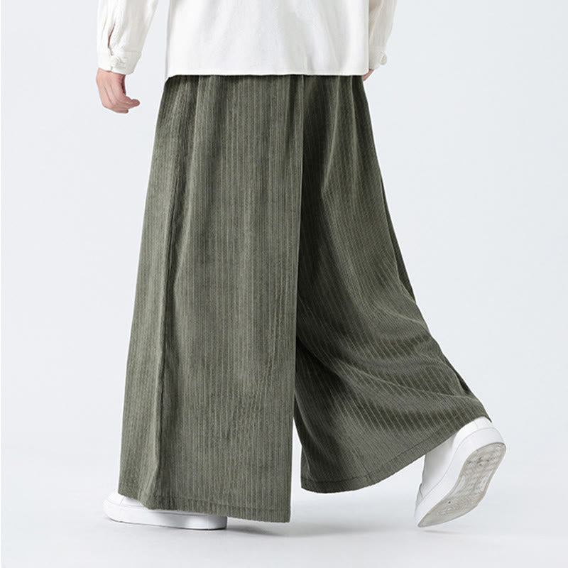 Pantaloni larghi da uomo in velluto a coste con tasche, ricamo casual Buddha Stones, coulisse e design - image 8