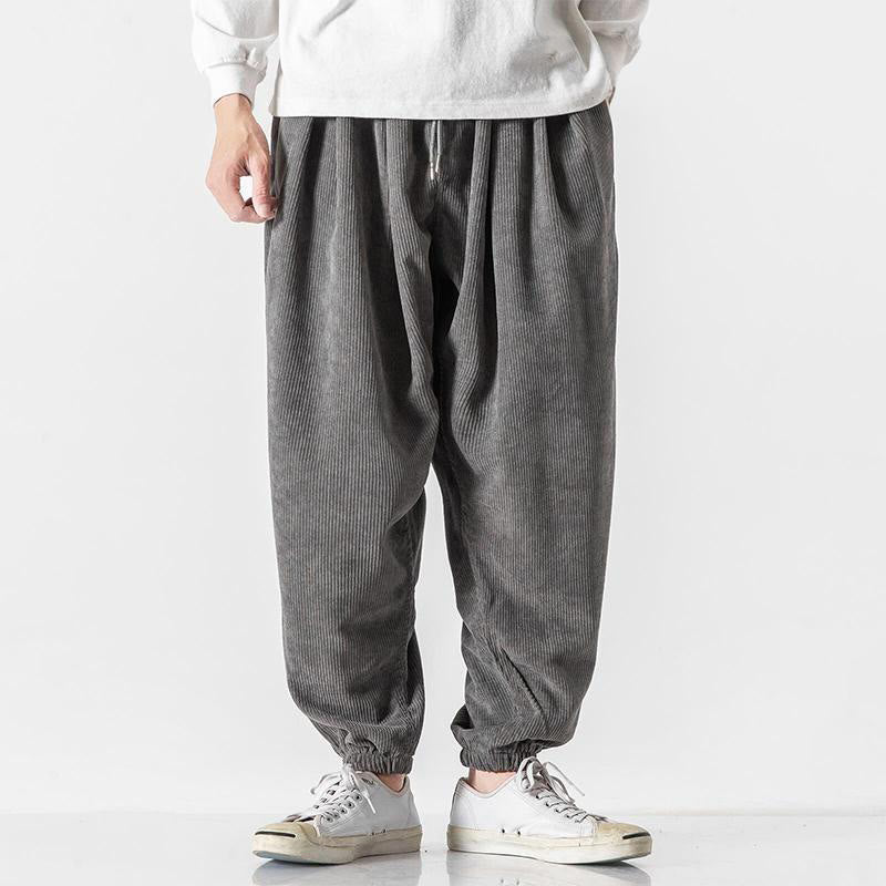 Pantaloni alla caviglia in velluto a coste con coulisse e tasche, casual e colorati, da uomo, modello Buddha Stones - Grigio scuro - US/UK/AU46, EU56 (5XL) - image 1