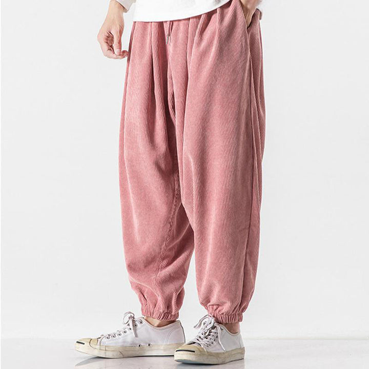 Pantaloni alla caviglia in velluto a coste con coulisse e tasche, casual e colorati, da uomo, modello Buddha Stones - image 28