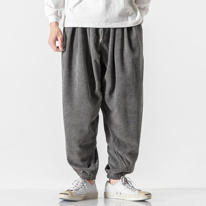 Pantaloni alla caviglia in velluto a coste con coulisse e tasche, casual e colorati, da uomo, modello Buddha Stones - Grigio scuro - US/UK/AU46, EU56 (5XL) - image 0