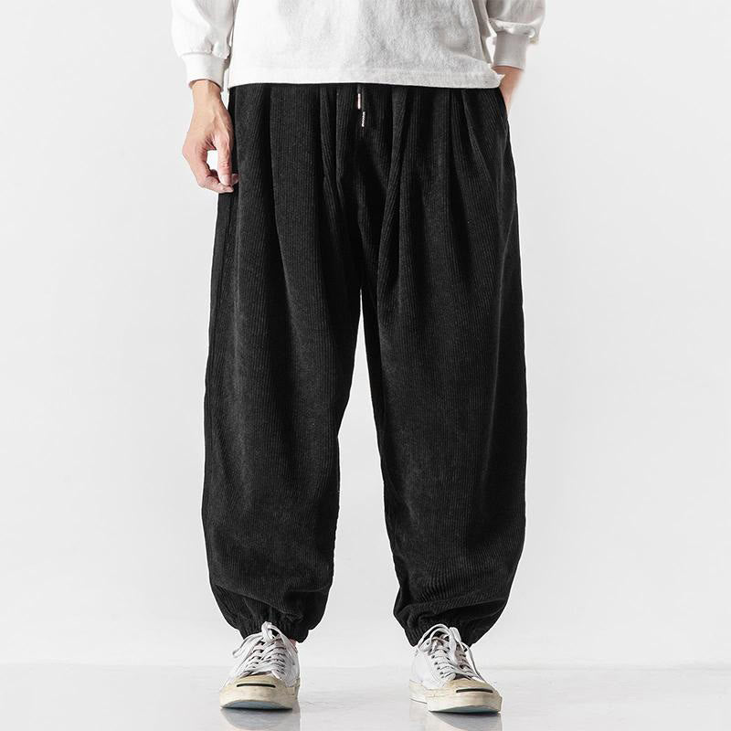 Pantaloni alla caviglia in velluto a coste con coulisse e tasche, casual e colorati, da uomo, modello Buddha Stones - Nero - US/UK/AU46, EU56 (5XL) - image 8
