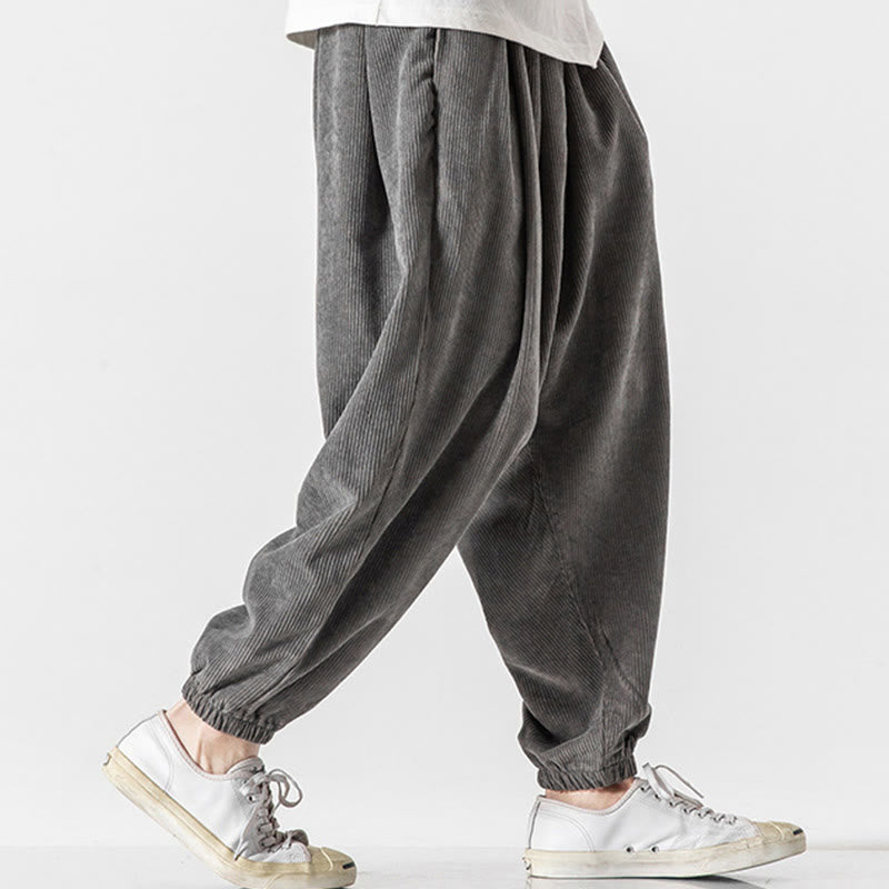 Pantaloni alla caviglia in velluto a coste con coulisse e tasche, casual e colorati, da uomo, modello Buddha Stones - image 5