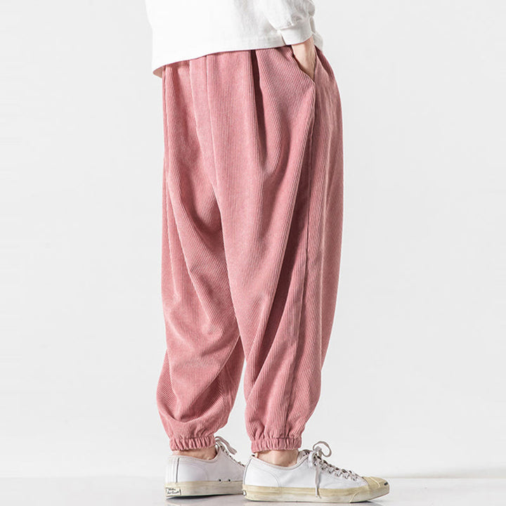 Pantaloni alla caviglia in velluto a coste con coulisse e tasche, casual e colorati, da uomo, modello Buddha Stones - image 30