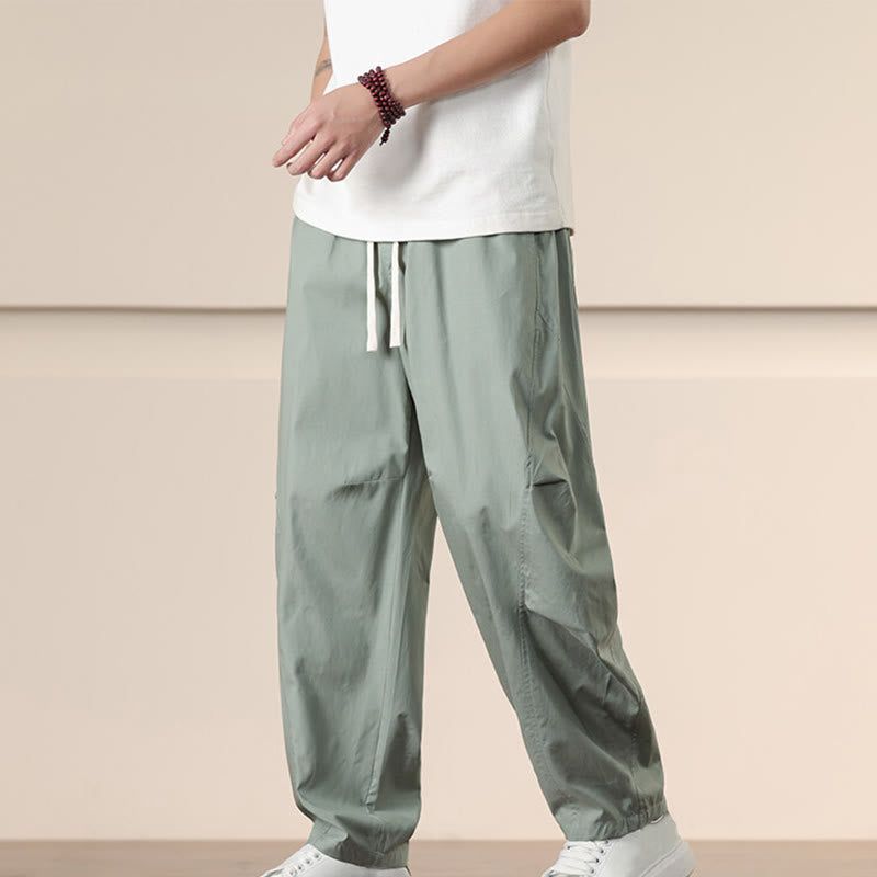 Pantaloni Buddha Stones, casual, vintage, tinta unita, con coulisse e tasche - Verde Mare Scuro - US/UK/AU46, EU56 (5XL) - image 17