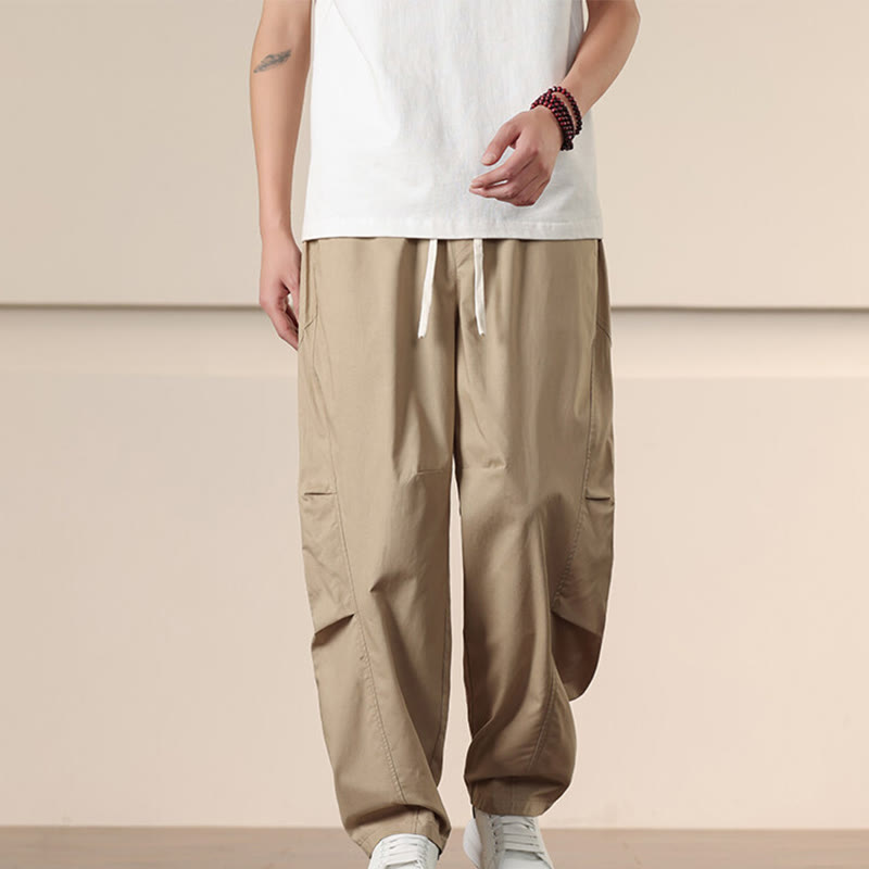 Pantaloni Buddha Stones, casual, vintage, tinta unita, con coulisse e tasche - image 1