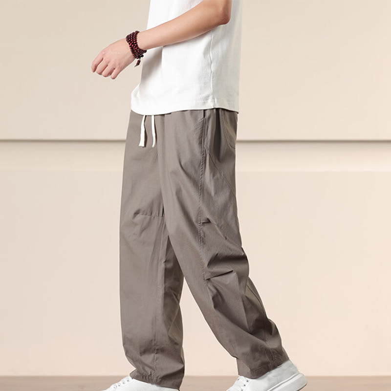 Pantaloni Buddha Stones, casual, vintage, tinta unita, con coulisse e tasche - Tan - US/UK/AU46, EU56 (5XL) - image 26