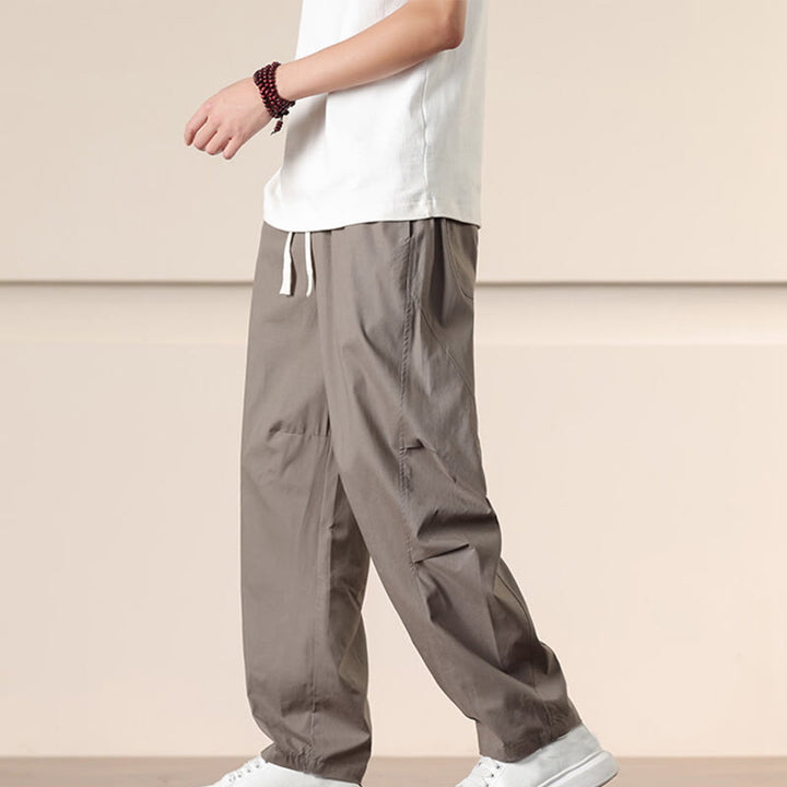 Pantaloni Buddha Stones, casual, vintage, tinta unita, con coulisse e tasche - Tan - US/UK/AU46, EU56 (5XL) - image 26