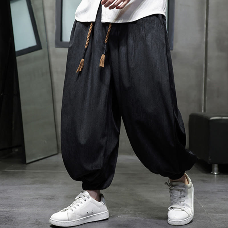 Pantaloni harem da uomo con tasche e coulisse, casual e colorati, adatti a tutti i giorni, con Buddha Stones - Nero - US/UK/AU48, EU58 (5XL) - image 0