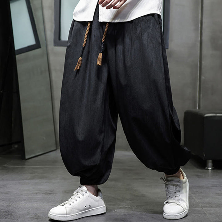 Pantaloni harem da uomo con tasche e coulisse, casual e colorati, adatti a tutti i giorni, con Buddha Stones - Nero - US/UK/AU48, EU58 (5XL) - image 0